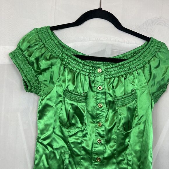 Vintage Charlotte Russe silk button down blouse y2k kelly green small stretch - Picture 3 of 8